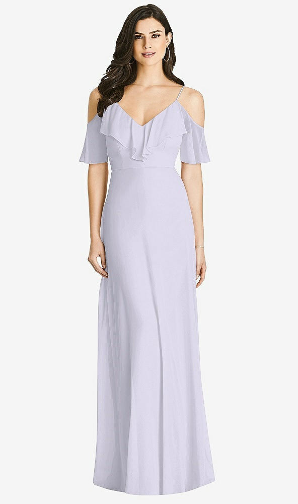 【STYLE: 3020】Ruffled Cold-Shoulder Chiffon Maxi Dress【COLOR: Silver Dove】
