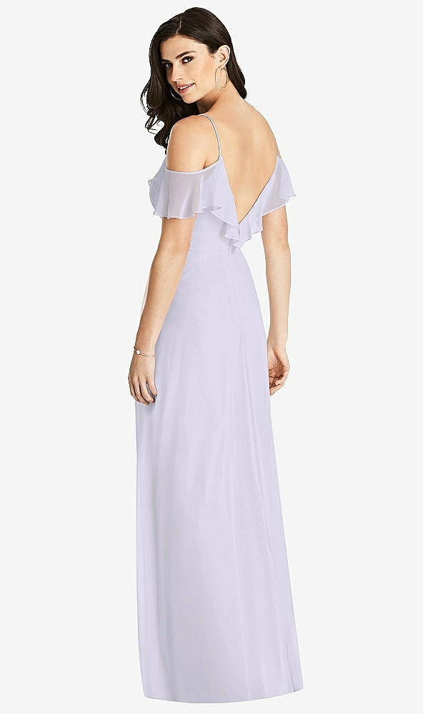 【STYLE: 3020】Ruffled Cold-Shoulder Chiffon Maxi Dress【COLOR: Silver Dove】