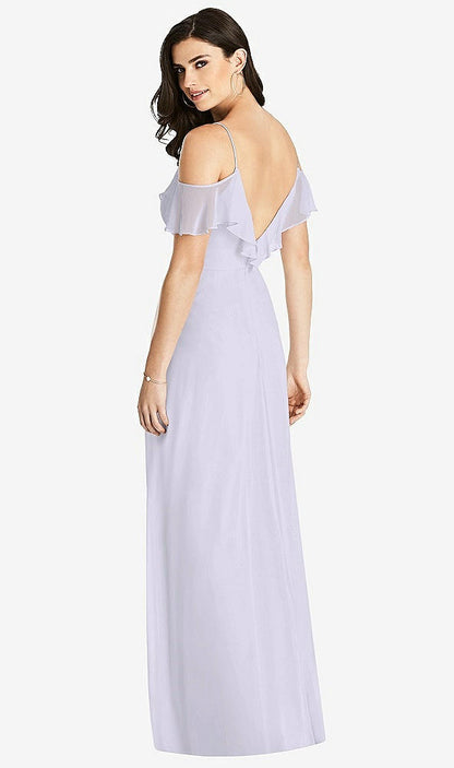 【STYLE: 3020】Ruffled Cold-Shoulder Chiffon Maxi Dress【COLOR: Silver Dove】