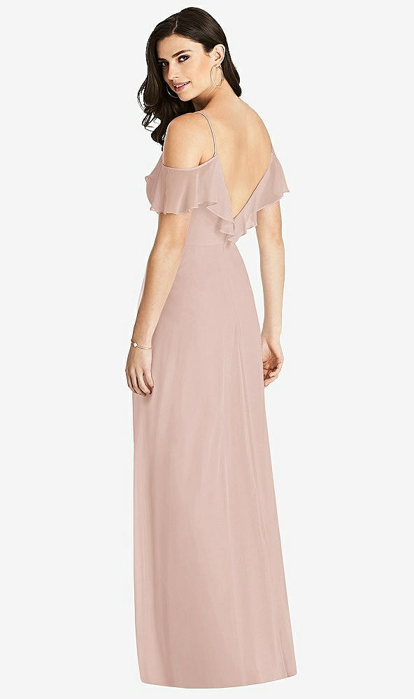 【STYLE: 3020】Ruffled Cold-Shoulder Chiffon Maxi Dress【COLOR: Toasted Sugar】