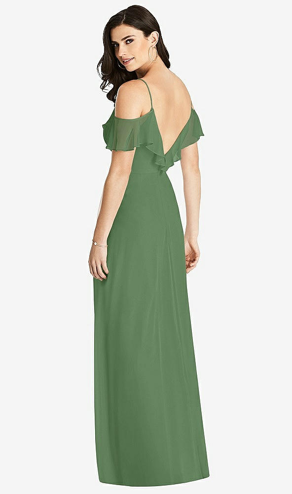 【STYLE: 3020】Ruffled Cold-Shoulder Chiffon Maxi Dress【COLOR: Vineyard Green】