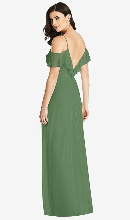 【STYLE: 3020】Ruffled Cold-Shoulder Chiffon Maxi Dress【COLOR: Vineyard Green】