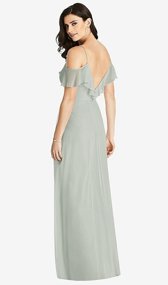 【STYLE: 3020】Ruffled Cold-Shoulder Chiffon Maxi Dress【COLOR: Willow Green】