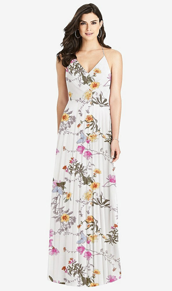 【STYLE: 3021】Ruffled Strap Cutout Wrap Maxi Dress【COLOR: Butterfly Botanica Ivory】