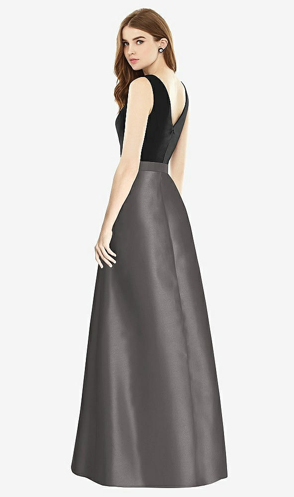 【STYLE: D754】Sleeveless A-Line Satin Dress with Pockets【COLOR: Caviar Gray &amp; Black】
