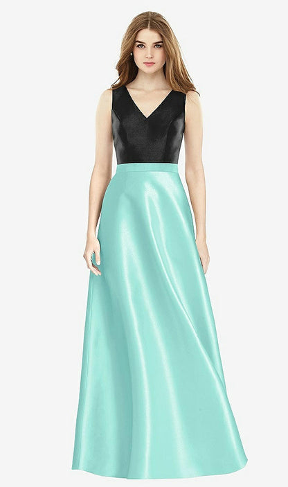 【STYLE: D754】Sleeveless A-Line Satin Dress with Pockets【COLOR: Coastal &amp; Black】