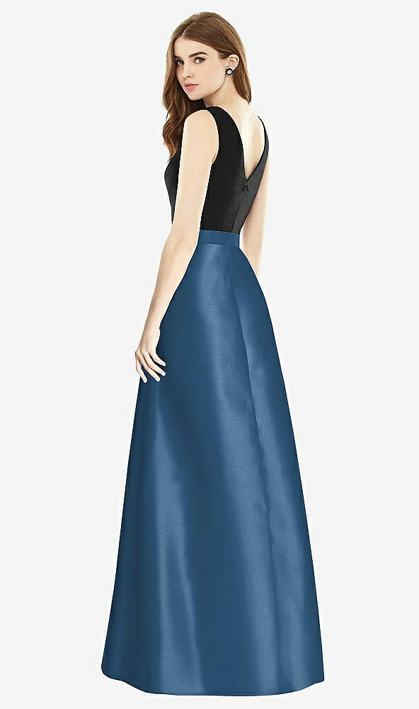 【STYLE: D754】Sleeveless A-Line Satin Dress with Pockets【COLOR: Dusk Blue &amp; Black】