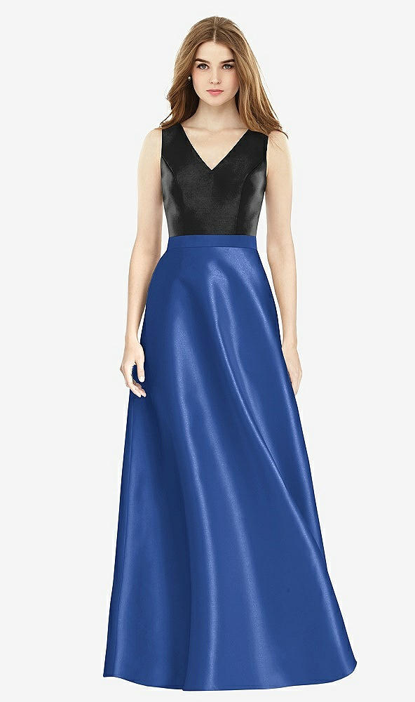 【STYLE: D754】Sleeveless A-Line Satin Dress with Pockets【COLOR: Classic Blue &amp; Black】