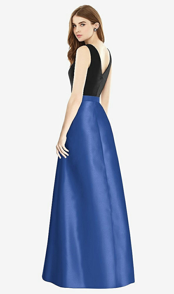 【STYLE: D754】Sleeveless A-Line Satin Dress with Pockets【COLOR: Classic Blue &amp; Black】