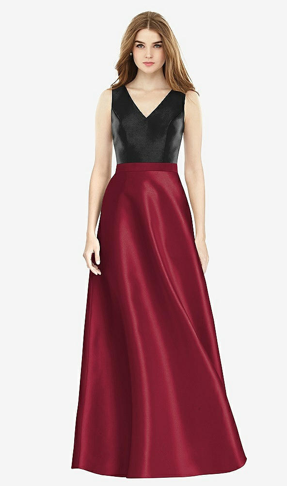 【STYLE: D754】Sleeveless A-Line Satin Dress with Pockets【COLOR: Burgundy &amp; Black】