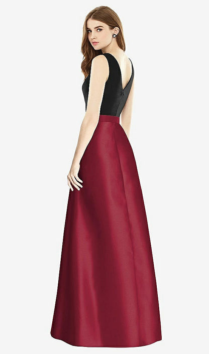 【STYLE: D754】Sleeveless A-Line Satin Dress with Pockets【COLOR: Burgundy &amp; Black】