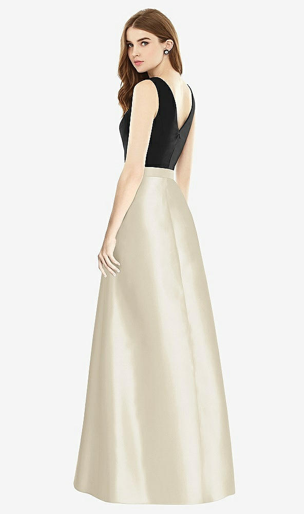 【STYLE: D754】Sleeveless A-Line Satin Dress with Pockets【COLOR: Champagne &amp; Black】