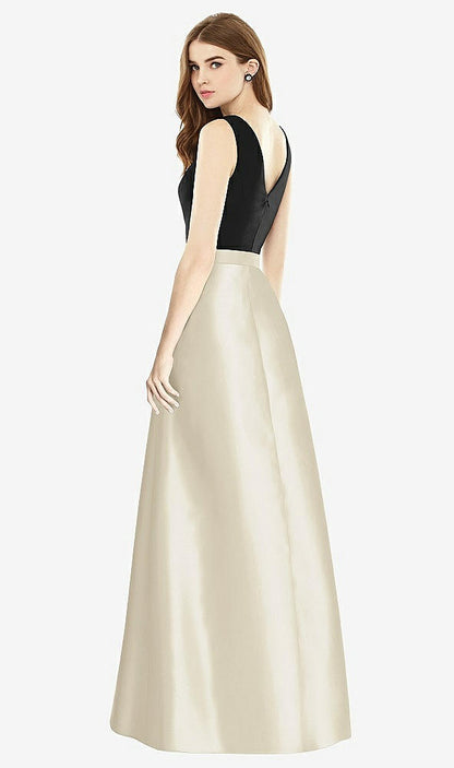 【STYLE: D754】Sleeveless A-Line Satin Dress with Pockets【COLOR: Champagne &amp; Black】