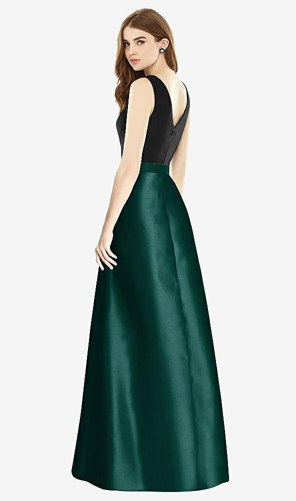 【STYLE: D754】Sleeveless A-Line Satin Dress with Pockets【COLOR: Evergreen &amp; Black】