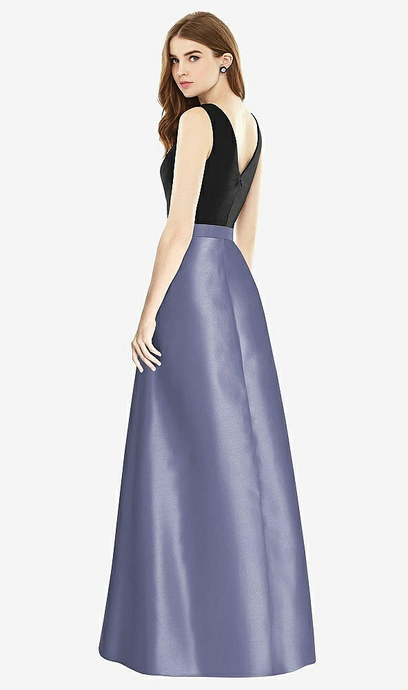 【STYLE: D754】Sleeveless A-Line Satin Dress with Pockets【COLOR: French Blue &amp; Black】