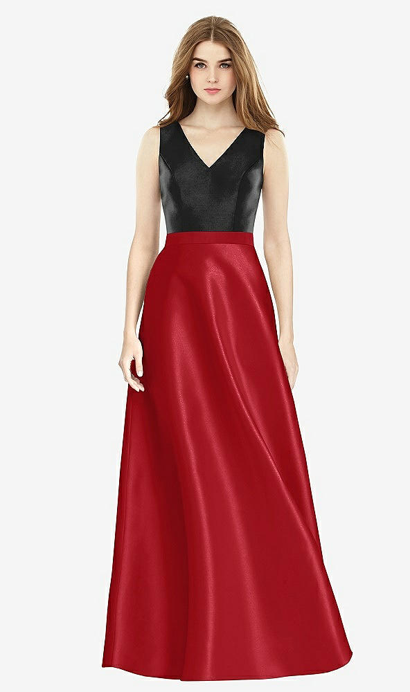 【STYLE: D754】Sleeveless A-Line Satin Dress with Pockets【COLOR: Garnet &amp; Black】
