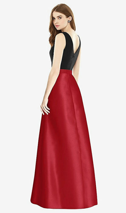 【STYLE: D754】Sleeveless A-Line Satin Dress with Pockets【COLOR: Garnet &amp; Black】