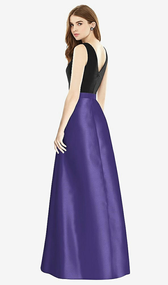 【STYLE: D754】Sleeveless A-Line Satin Dress with Pockets【COLOR: Grape &amp; Black】