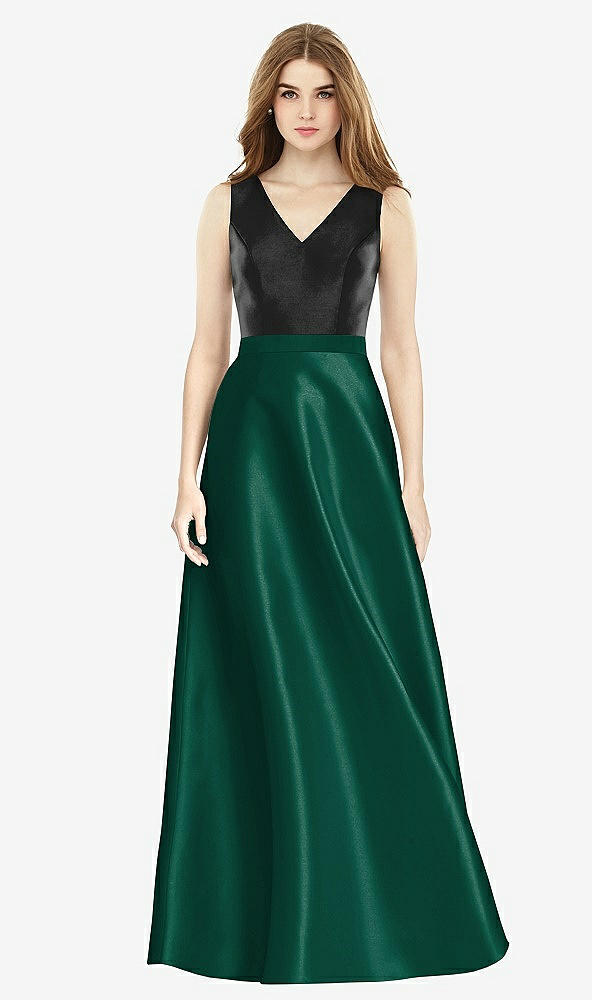 【STYLE: D754】Sleeveless A-Line Satin Dress with Pockets【COLOR: Hunter Green &amp; Black】