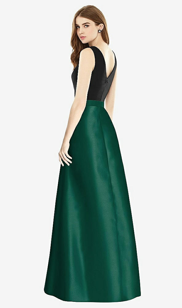 【STYLE: D754】Sleeveless A-Line Satin Dress with Pockets【COLOR: Hunter Green &amp; Black】