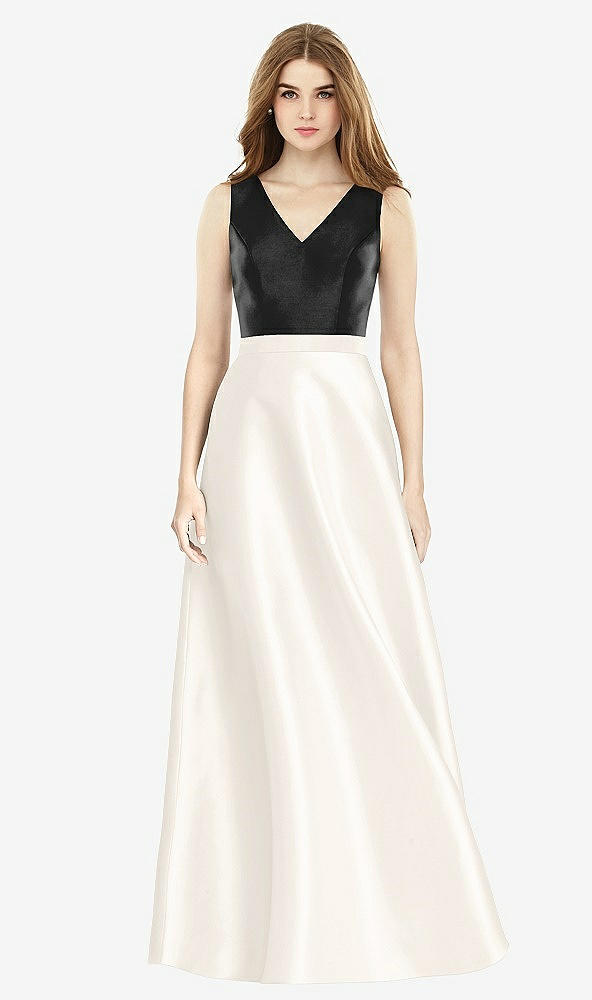 【STYLE: D754】Sleeveless A-Line Satin Dress with Pockets【COLOR: Ivory &amp; Black】