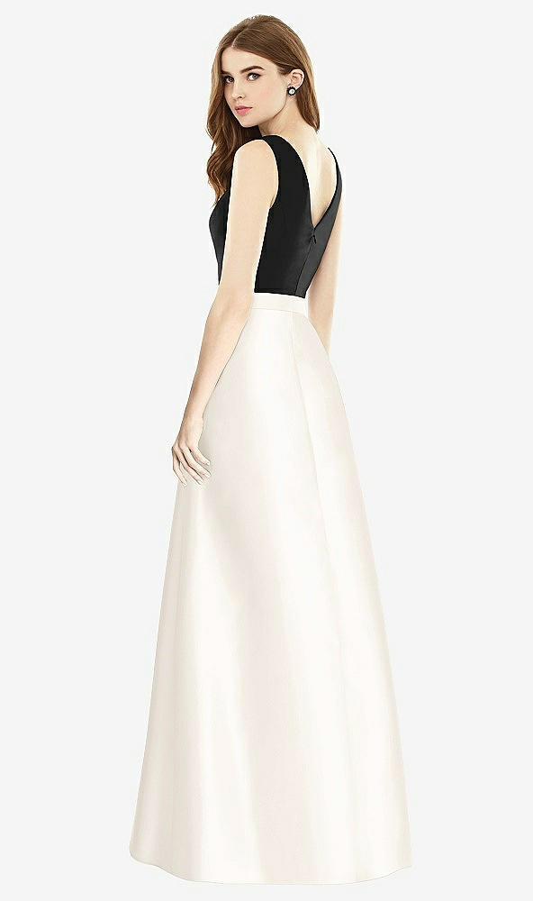 【STYLE: D754】Sleeveless A-Line Satin Dress with Pockets【COLOR: Ivory &amp; Black】