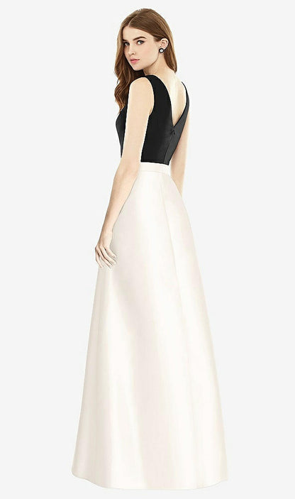 【STYLE: D754】Sleeveless A-Line Satin Dress with Pockets【COLOR: Ivory &amp; Black】