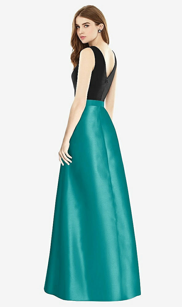 【STYLE: D754】Sleeveless A-Line Satin Dress with Pockets【COLOR: Jade &amp; Black】