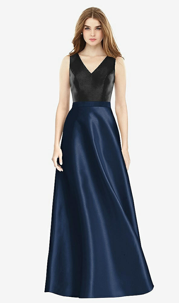 【STYLE: D754】Sleeveless A-Line Satin Dress with Pockets【COLOR: Midnight Navy &amp; Black】