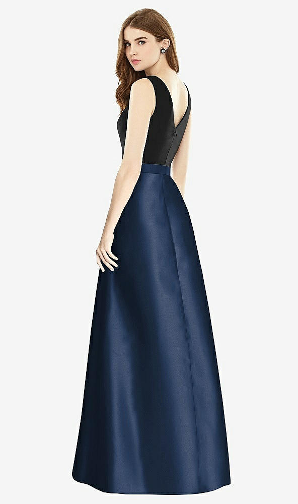 【STYLE: D754】Sleeveless A-Line Satin Dress with Pockets【COLOR: Midnight Navy &amp; Black】