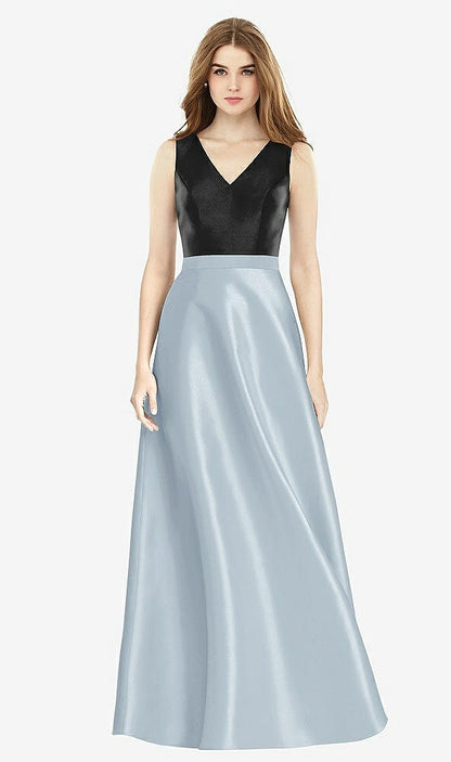 【STYLE: D754】Sleeveless A-Line Satin Dress with Pockets【COLOR: Mist &amp; Black】