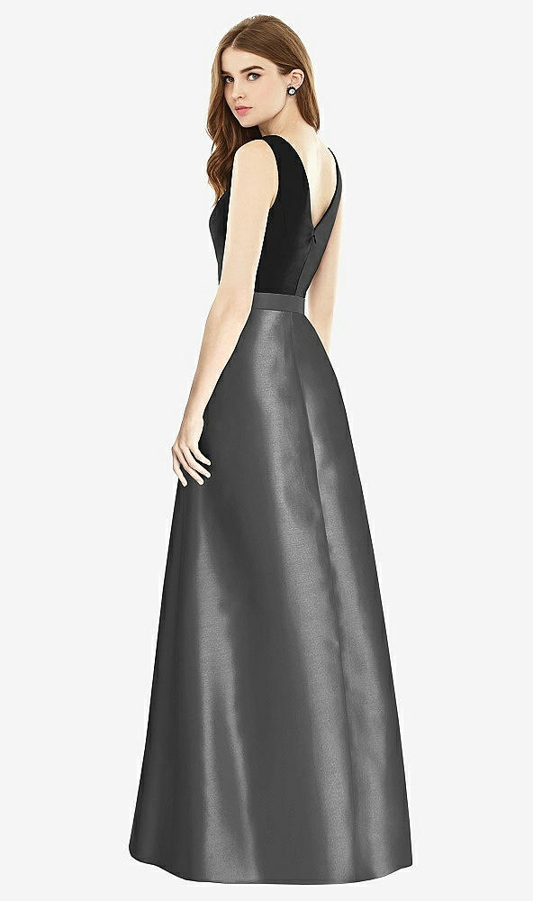 【STYLE: D754】Sleeveless A-Line Satin Dress with Pockets【COLOR: Pewter &amp; Black】