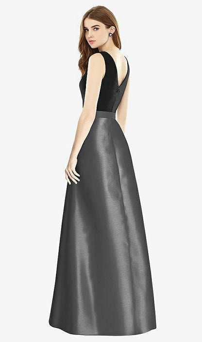 【STYLE: D754】Sleeveless A-Line Satin Dress with Pockets【COLOR: Pewter &amp; Black】