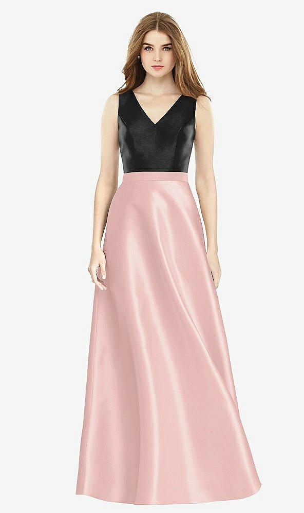 【STYLE: D754】Sleeveless A-Line Satin Dress with Pockets【COLOR: Rose - PANTONE Rose Quartz &amp; Black】