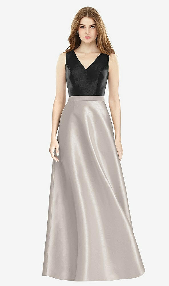 【STYLE: D754】Sleeveless A-Line Satin Dress with Pockets【COLOR: Taupe &amp; Black】