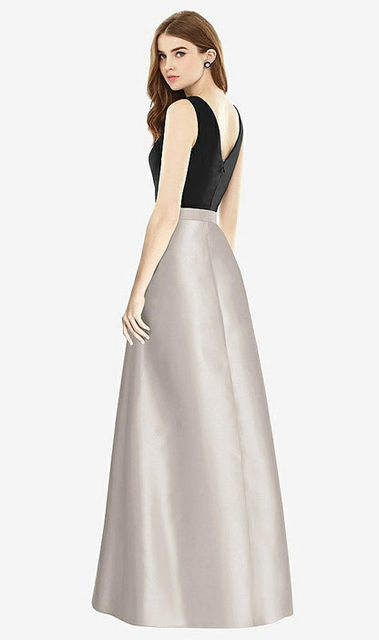 【STYLE: D754】Sleeveless A-Line Satin Dress with Pockets【COLOR: Taupe &amp; Black】