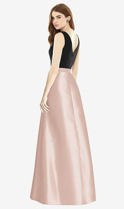 【STYLE: D754】Sleeveless A-Line Satin Dress with Pockets【COLOR: Toasted Sugar &amp; Black】