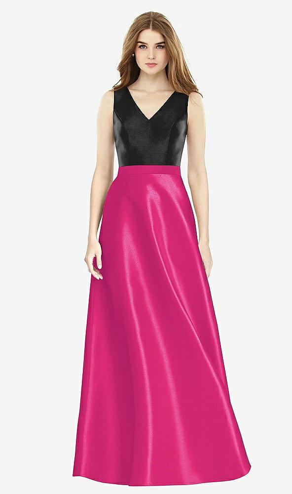 【STYLE: D754】Sleeveless A-Line Satin Dress with Pockets【COLOR: Think Pink &amp; Black】