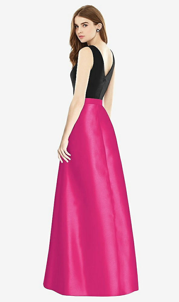 【STYLE: D754】Sleeveless A-Line Satin Dress with Pockets【COLOR: Think Pink &amp; Black】