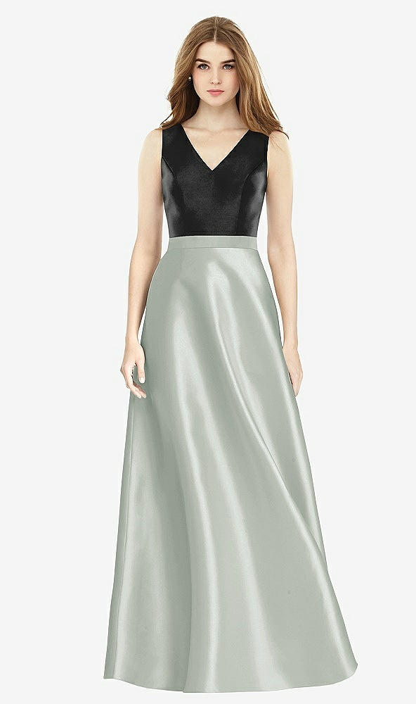 【STYLE: D754】Sleeveless A-Line Satin Dress with Pockets【COLOR: Willow Green &amp; Black】