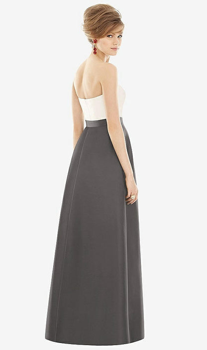 【STYLE: D755】Strapless Pleated Skirt Maxi Dress with Pockets【COLOR: Caviar Gray &amp; Ivory】