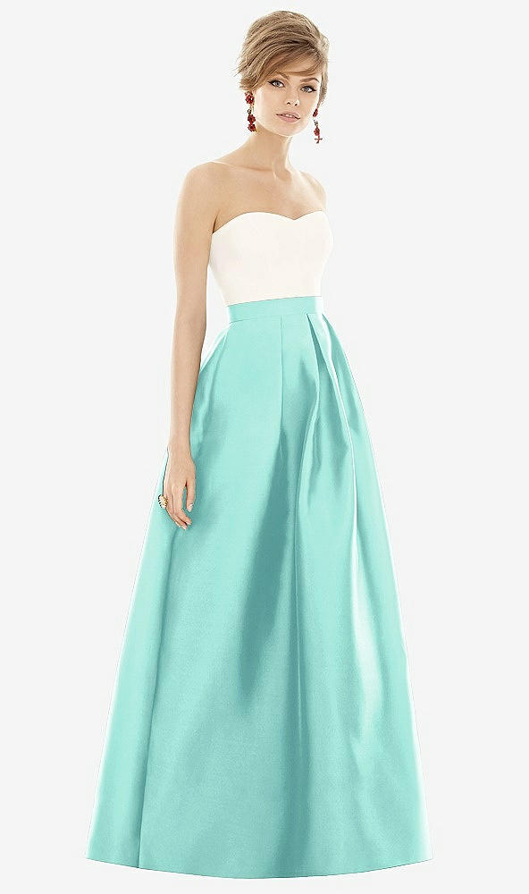 【STYLE: D755】Strapless Pleated Skirt Maxi Dress with Pockets【COLOR: Coastal &amp; Ivory】