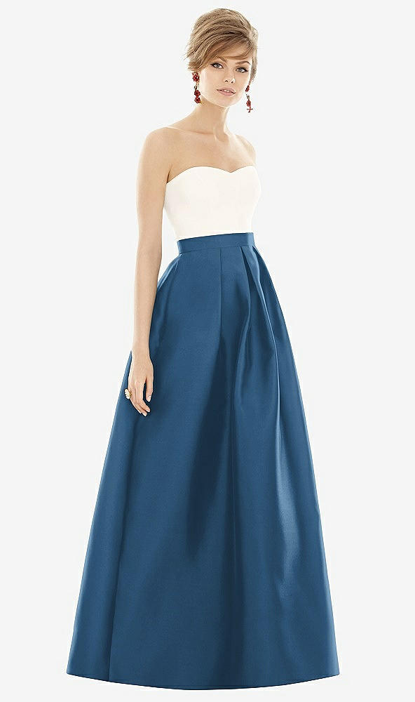 【STYLE: D755】Strapless Pleated Skirt Maxi Dress with Pockets【COLOR: Dusk Blue &amp; Ivory】