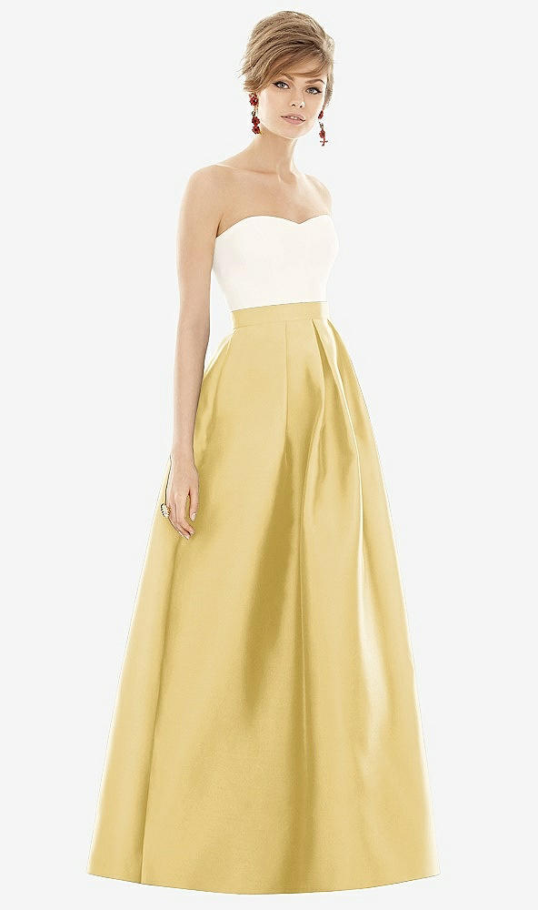 【NEW】【STYLE: D755】ストラップレス プリーツ スカート マキシ ドレス ポケット付き【COLOR: Maize &amp; Ivory】【SIZE: 00-30W】