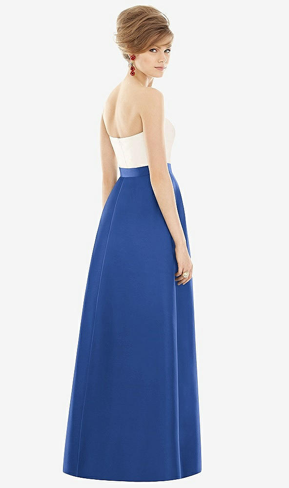 【STYLE: D755】Strapless Pleated Skirt Maxi Dress with Pockets【COLOR: Classic Blue &amp; Ivory】