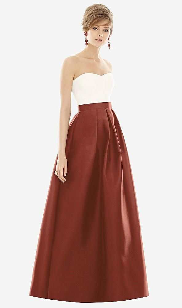 【STYLE: D755】Strapless Pleated Skirt Maxi Dress with Pockets【COLOR: Auburn Moon &amp; Ivory】