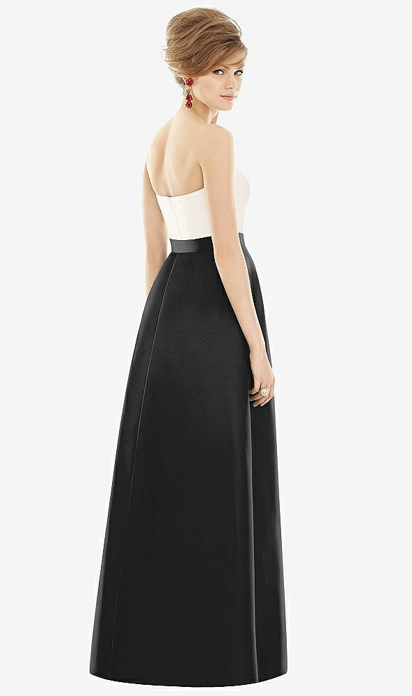 【STYLE: D755】Strapless Pleated Skirt Maxi Dress with Pockets【COLOR: Black &amp; Ivory】