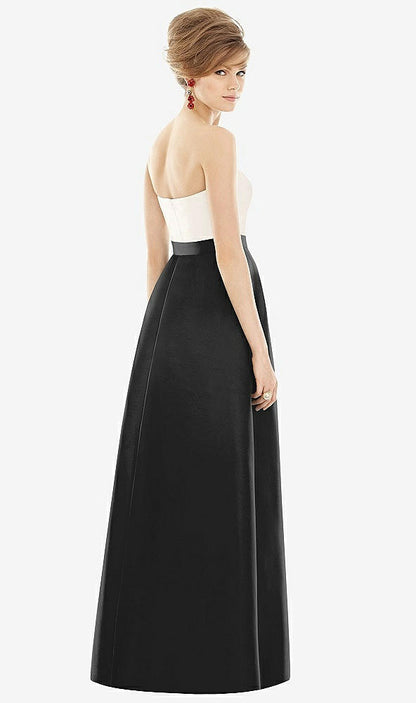 【STYLE: D755】Strapless Pleated Skirt Maxi Dress with Pockets【COLOR: Black &amp; Ivory】