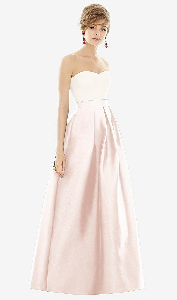 【STYLE: D755】Strapless Pleated Skirt Maxi Dress with Pockets【COLOR: Blush &amp; Ivory】