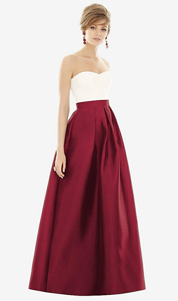 【STYLE: D755】Strapless Pleated Skirt Maxi Dress with Pockets【COLOR: Burgundy &amp; Ivory】